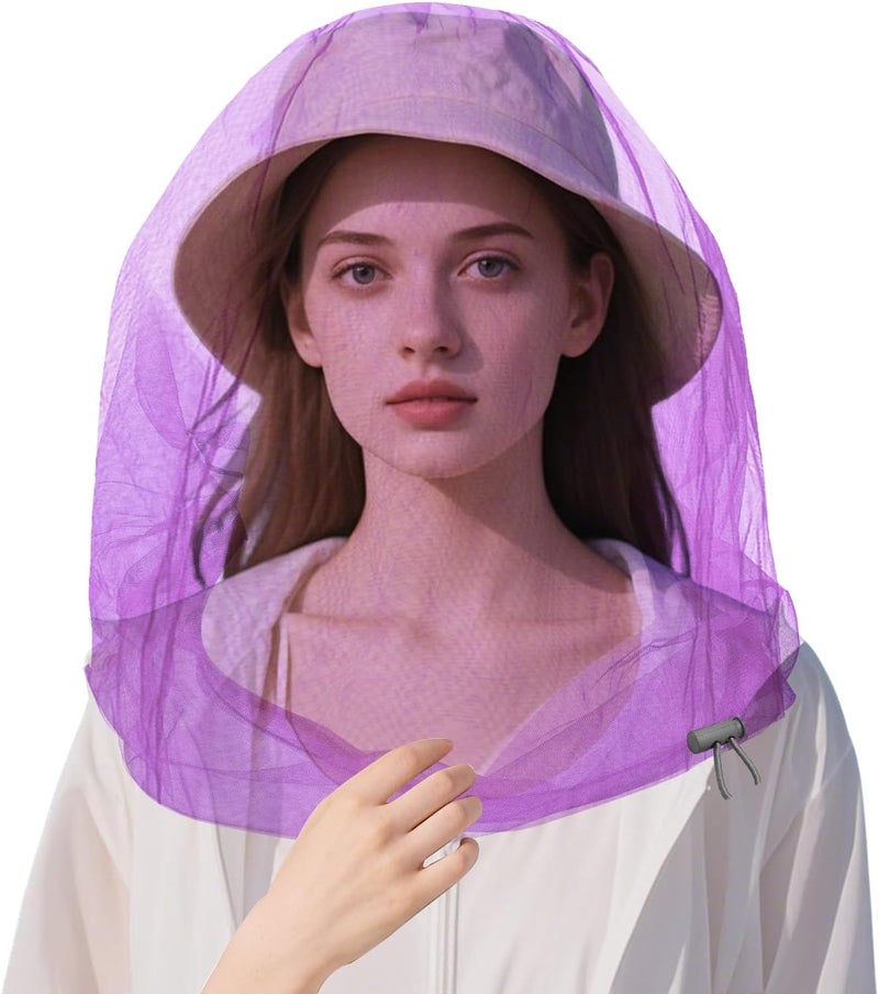 JayruiMice Oversized Mosquito Net 42 x 25 Inches Ultra Large Mosquito Head Net Face Neck Fly Mesh Netting Fits All Hats for Outdoor Camping Hiking Fishing Gardening Safari(Purple) - Image 1